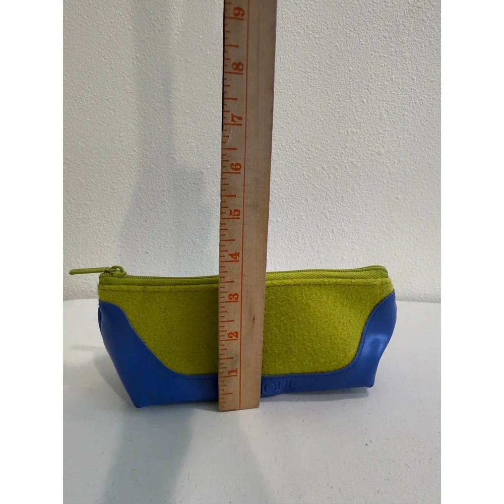 Clinique Makeup Bag Lime Green Felt Cobalt Blue Zip Pouch Cosmetic Case